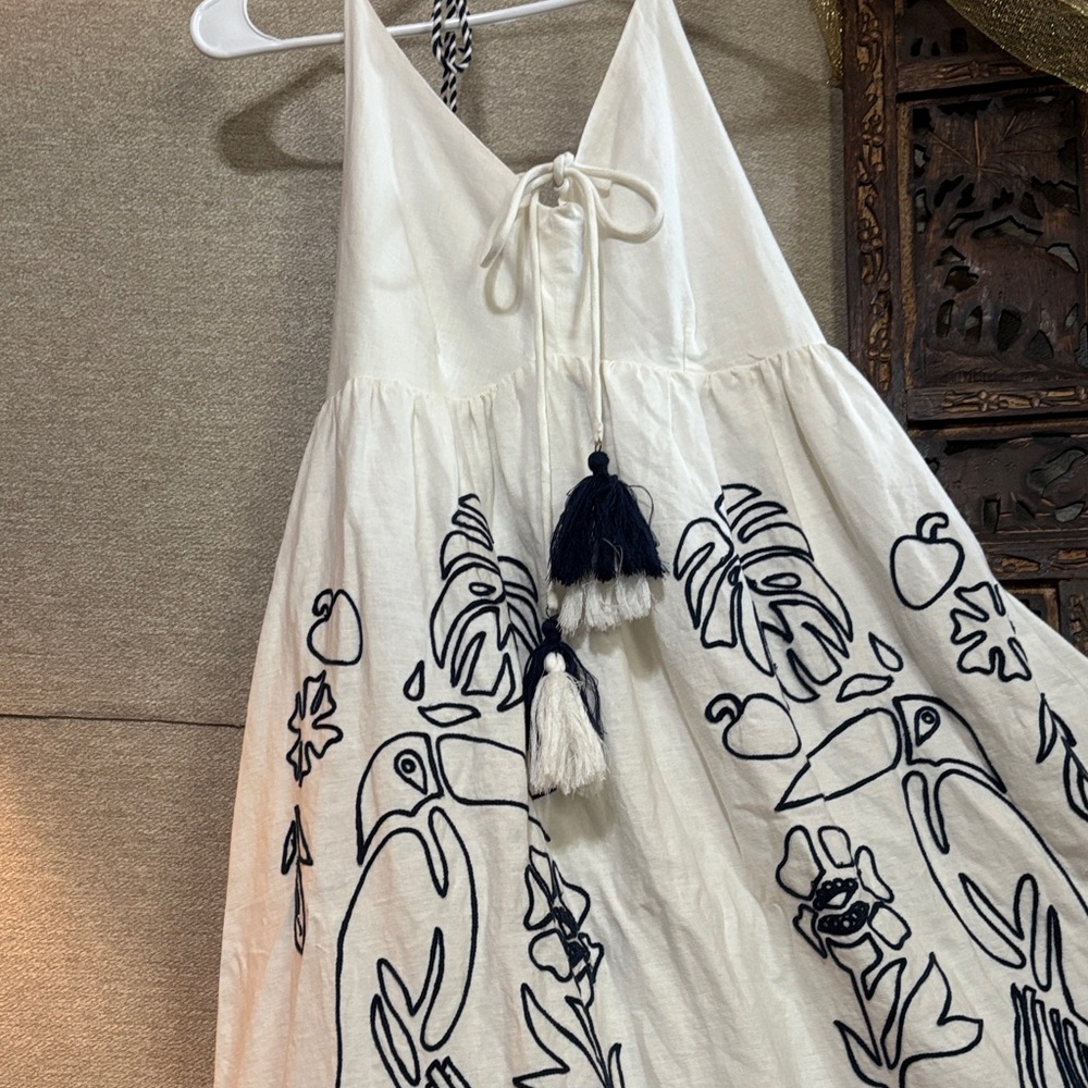 FARM Rio Cream and Black Embroidered Dress